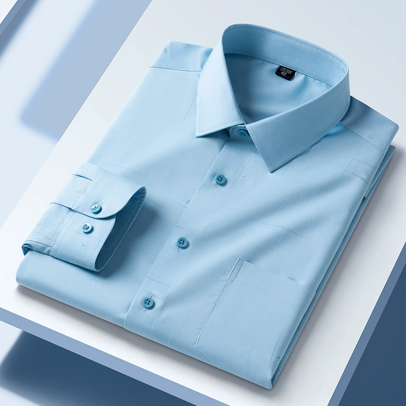 Новая весенняя мужская рубашка из бамбукового волокна с эффектом стрейч, мужская облегающая клетчатая деловая повседневная рубашка против морщин, без глажки