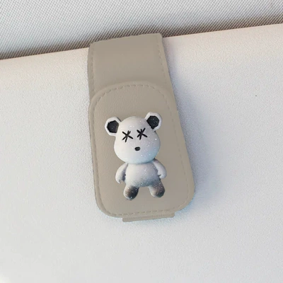 Car Glasses Clip/Bill Clip: car sun visor storage - beige-gray-bear