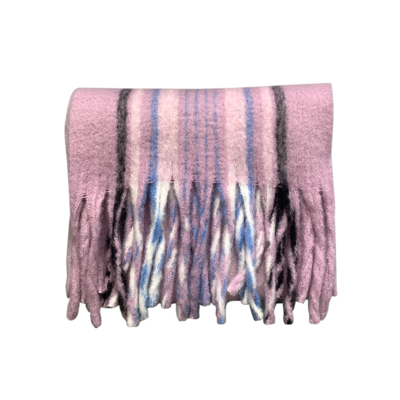 Bufanda a cuadros con flecos a rayas multicolor de cachemira de imitación estilo AC para mayor calidez, bufanda versátil, chal para mujer en_voghion.com