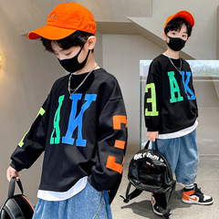 Children's Spring and Autumn Thin Round Collar Letter Long Sleeve T-Shirt for Boys and Girls Fashion Trendy Loose Sweatshirt for Middle Kids Hooded Sweatshirt