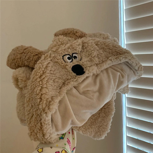 Original design autumn and winter thickened warm blanket cute cartoon bear shawl with hat nap blanket cloak