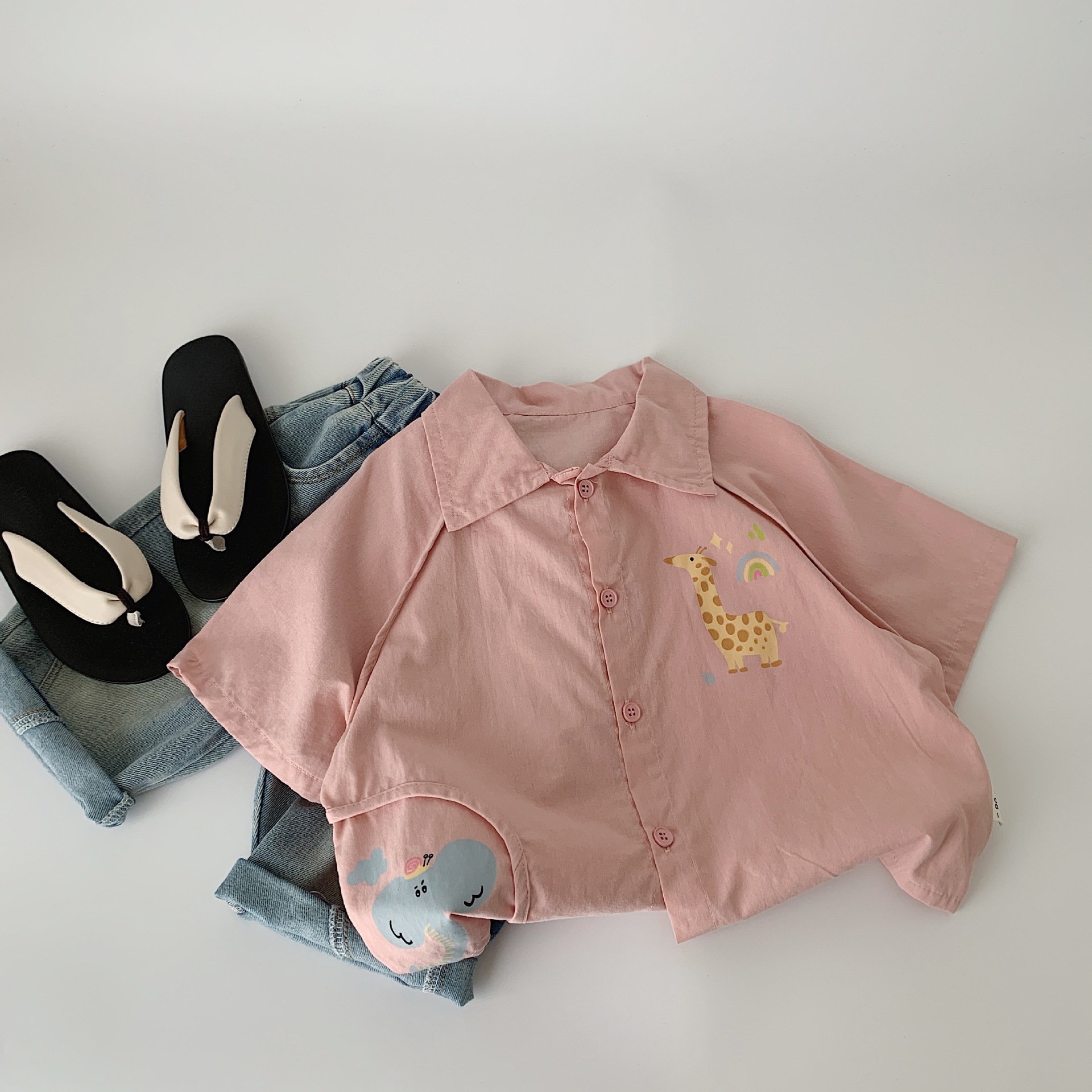 [Oferta especial todos los días 23.99] Camisa para niños Maibao estilo de verano para hombres y mujeres coreanos camisa de manga corta de dibujos animados para bebés marea