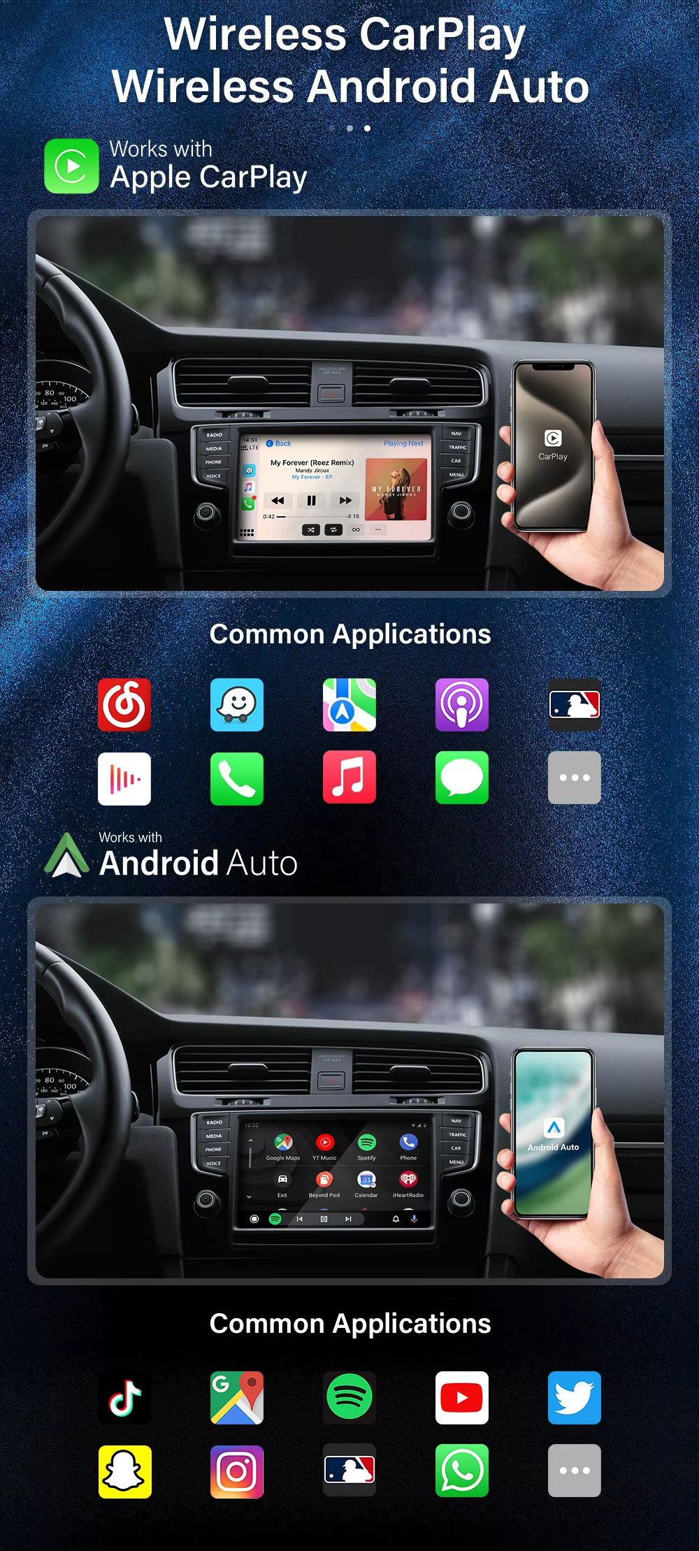 Hot Selling Diamond Carplay Car-Machine Interconnection Box with Cooling Holes Horizontal Plug-In 2in1 Wireless Caplay Box