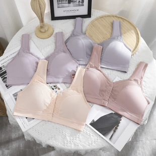 Plus-Size Middle-Aged Women's Front-Closure Bra, Summer Thin Breathable Vest Bra for Moms, Wireless Bra