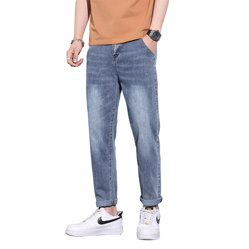 Pantalones rectos de los Hombres estilo americano adelgazamiento Cuatro Estaciones Nuevos pantalones casuales marca de moda en stock hombres sueltos pantalones vaqueros blancos