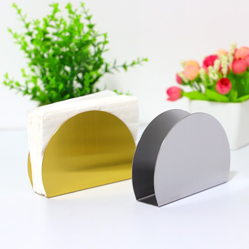 Nordic golden stainless steel semicircular vertical paper towel holder, hand-drawn metal paper towel holder, hotel restaurant napkin holder