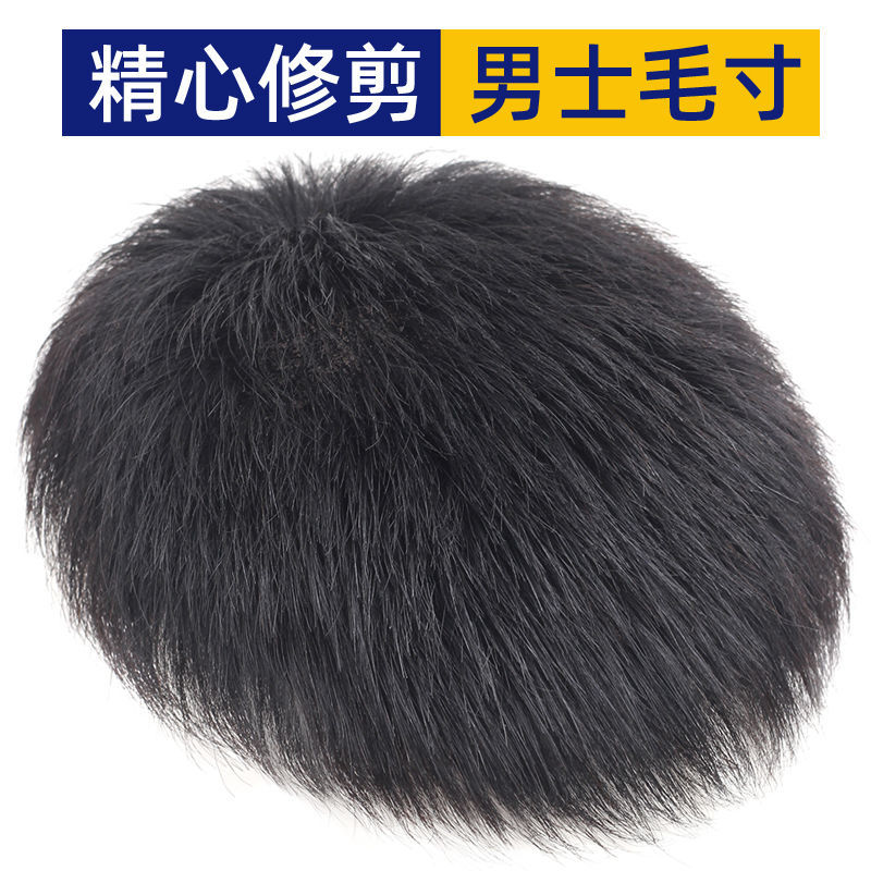 Men's Short Hair Wig with Real Hair, Natural and Fluffy, Hairpiece for the Top of the Head, Biological Hair for Men, Comfortable Business Style, Wispy Hair