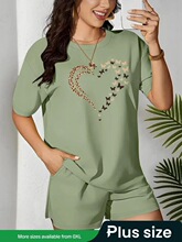 ��Plus Size�� Two-Piece Set Heart & Butterfly Print Tee &