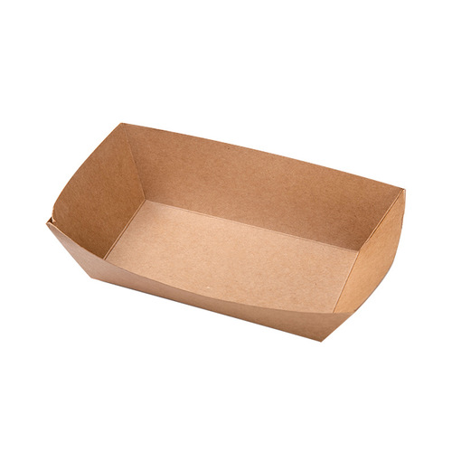 Kraft Paper Boat Box Commercial Snack Paper Box No Folding Open Mouth Korean Fried Chicken Box Chicken Rice Flower Meal Box French Fries Boat Bowl 
