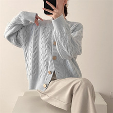 纯色麻花短款毛衣开衫女秋冬新款长袖设计感小众百搭针织外套上衣