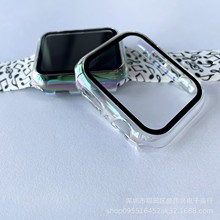 适用applewatch7表壳苹果手表七彩PC钢化膜一体防划保护壳1-6代SE