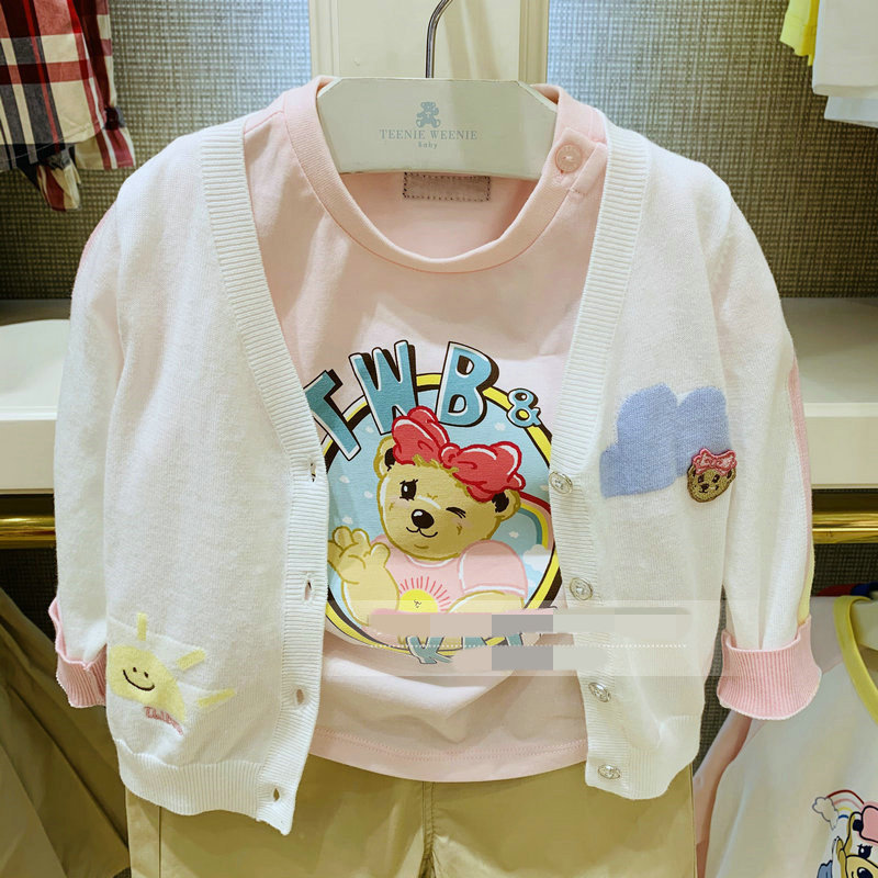 T0CK212451B 夏款女童韩版卡通绣花针织空调衫外出披肩开衫