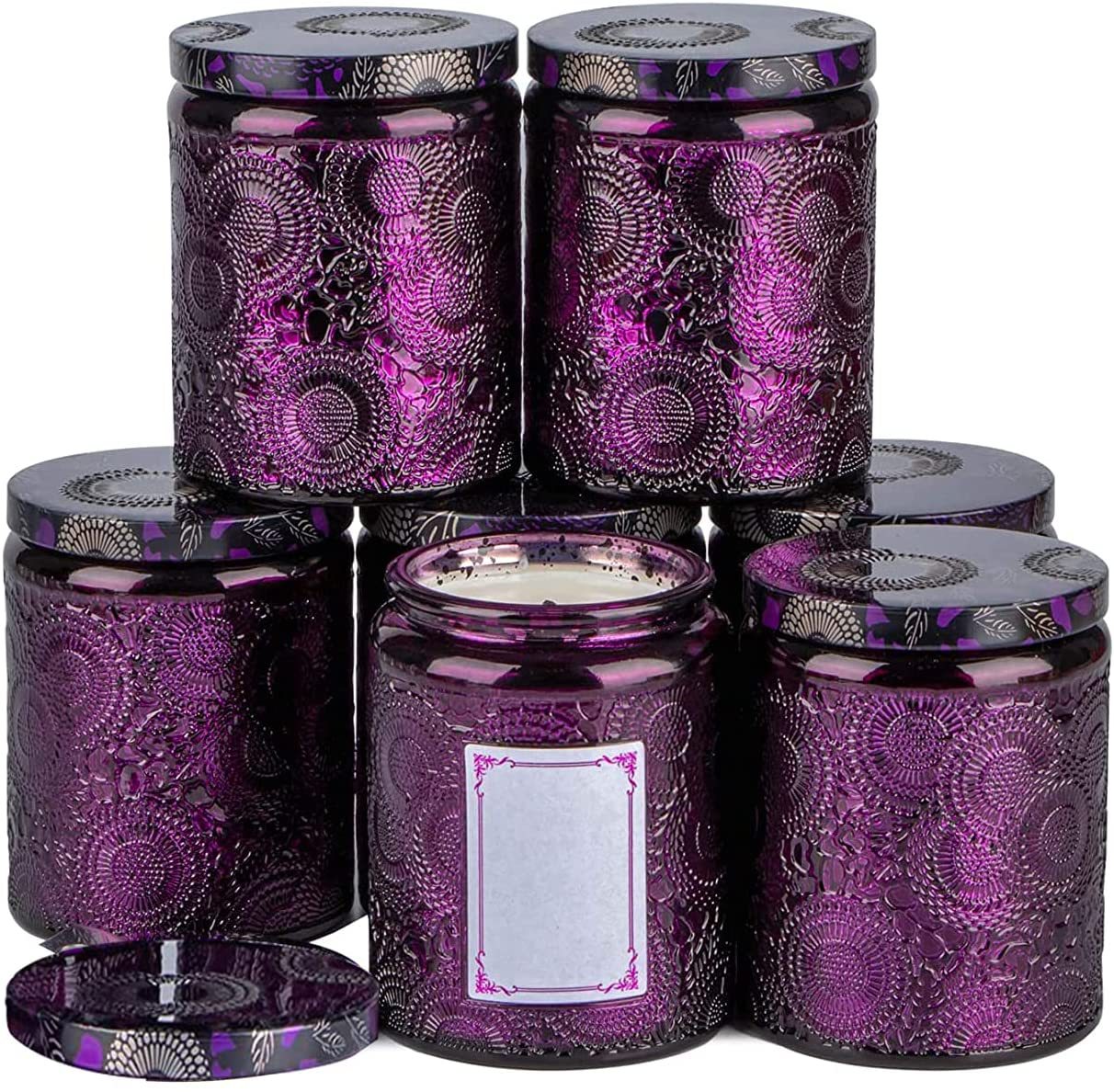 200g Relief Candlestick cup violet Glass candle Container Flash starry sky glass candle holder Embossing Glass With cover