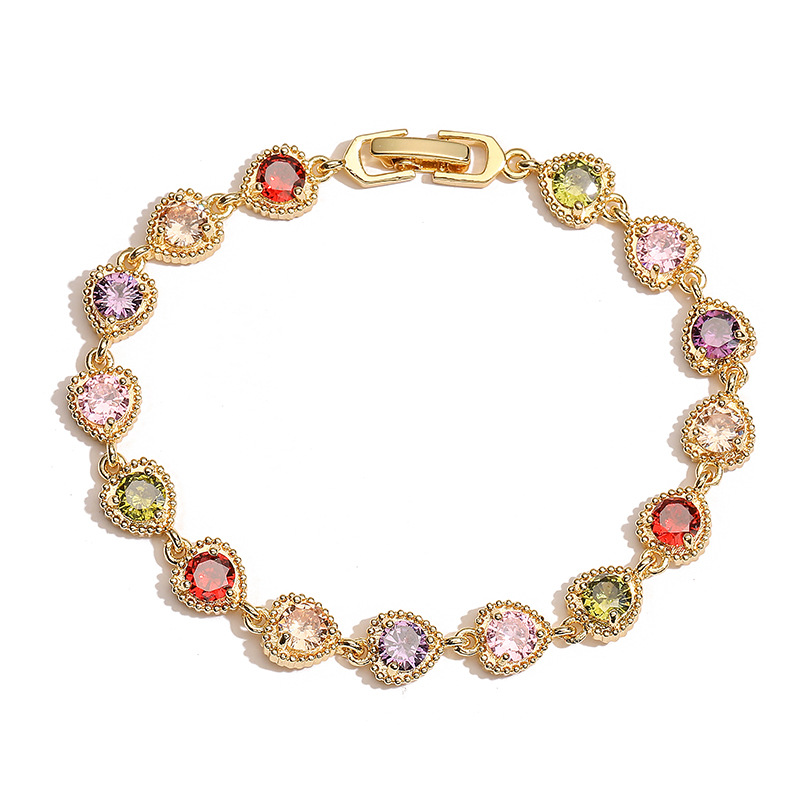 Women's Gender Wholesale Jewelry IG Style Shiny Heart Shape Copper Zircon Inlay Bracelets