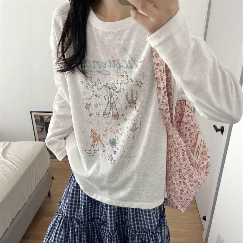 Korean Ballet Sun Protection Blouse Long-Sleeved T-Shirt Women's Summer New Loose Casual Slightly See-Through Top Ins