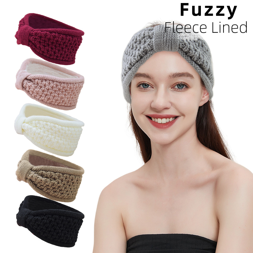 Fleece knitted headband with bow