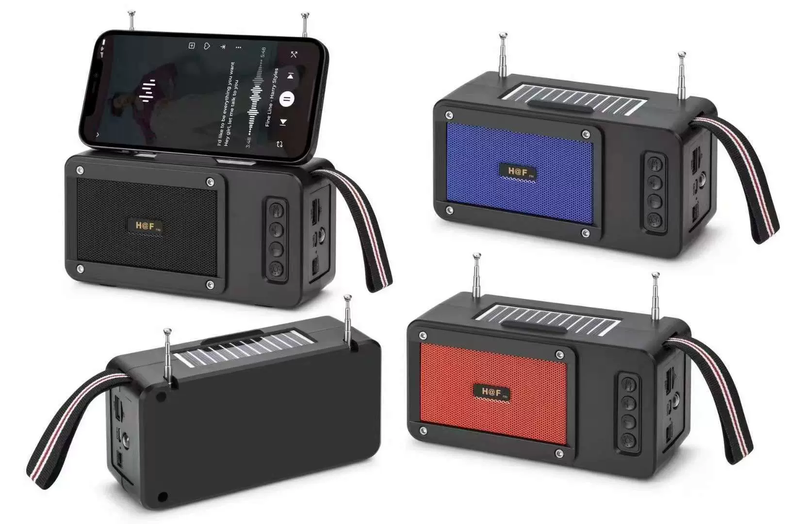 HF-F90新款热卖双天线太阳能板充电蓝牙音响非洲外贸收音机音箱