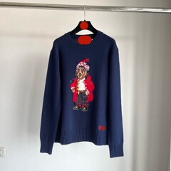 可扫码跨境高品质秋冬R~L新款纯棉重工卡通圆领减龄百搭毛衣女