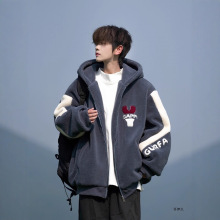 羊羔绒棉衣外套男加肥大码宽松潮高级感冬季加绒加厚棉袄连帽棉服