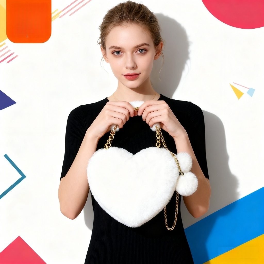 Portable Plush Peach Heart Bag, Love Bag, Women's Chain Crossbody Bag, Shoulder Bag, Versatile Spring Hand-Held Plush Love Bag