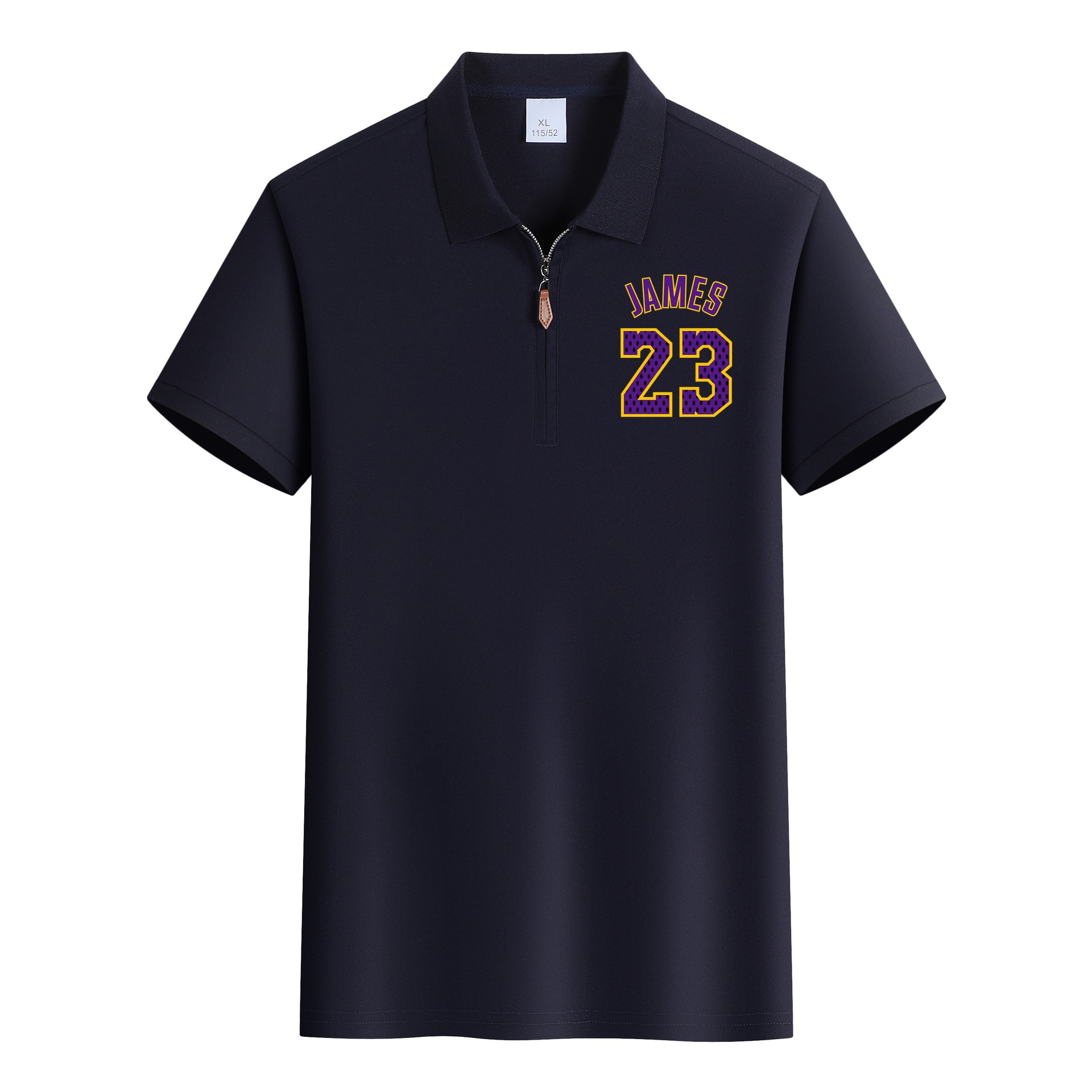 No. 23 Zip-up Polo Shirt, Business Casual Short-sleeved Lakers Color Scheme Basketball T-shirt_viptrois.com