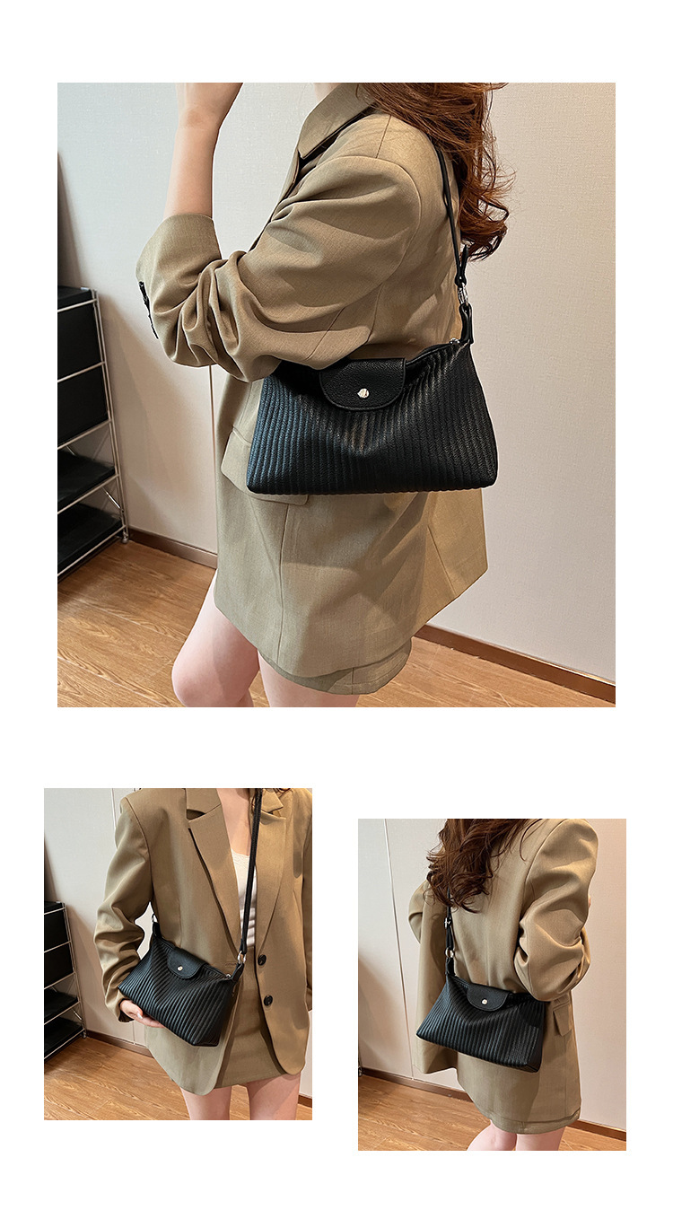 Niche design pleated striped 2024 new women's versatile and simple single shoulder pillow crossbody armpit bag_voghion.com