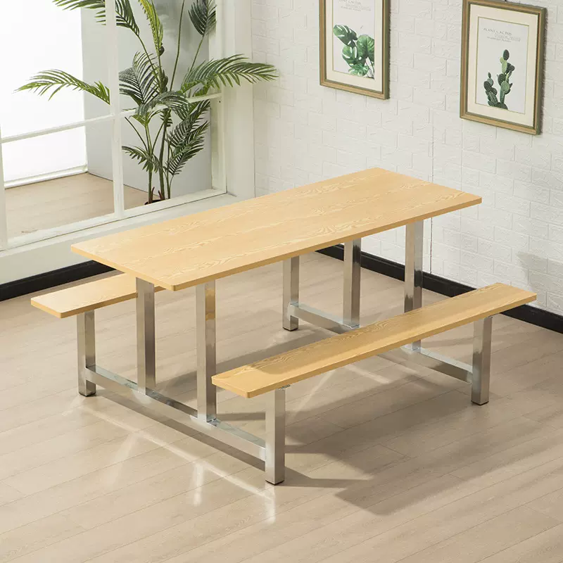 不锈钢餐桌学校学生食堂餐厅餐桌椅组合员工职工4人6人连体快餐桌