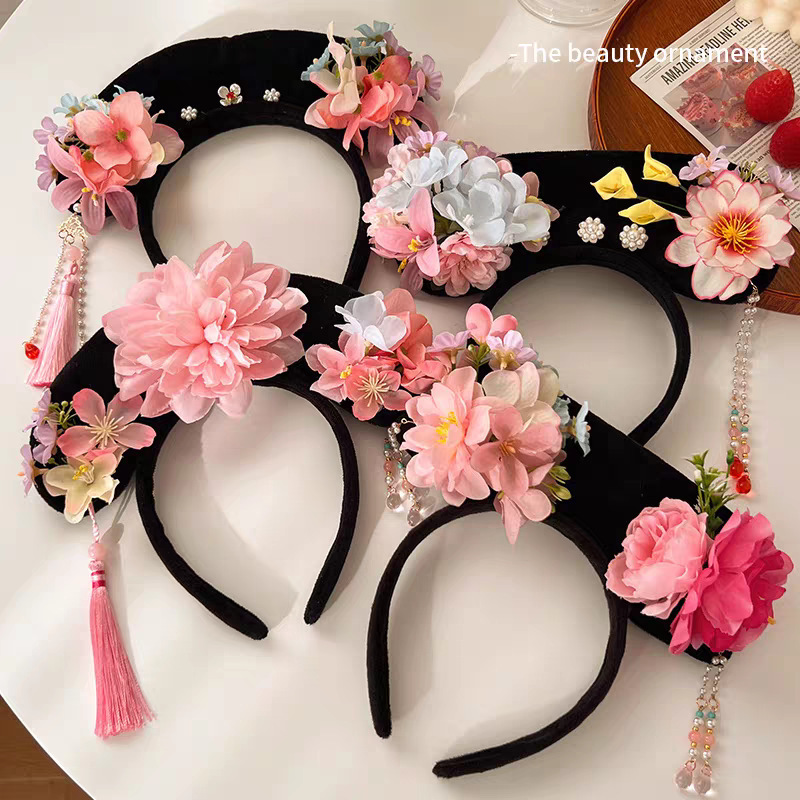 Ancient-style princess hairband with floral hairpin, palace-style performance headpiece, noble lady's headdress, new Chinese-style hair accessory Ancient-style princess hairband with floral hairpin, palace-style performance headpiece, noble lady's headdress, new Chinese-style hair accessory