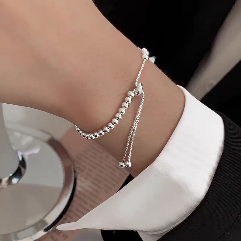 Sino Korean Style Simple All-match silver Round Bead Pull Bracelet Women's New High-end Jewelry for Girlfriend Gift Sino Korean Style Simple All-match silver Round Bead Pull Bracelet Women's New High-end Jewelry for Girlfriend Gift