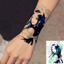 藍色美女藝妓貂蟬手臂性感個性刺青 花旦胳膊紋身貼紙 半臂紋身貼