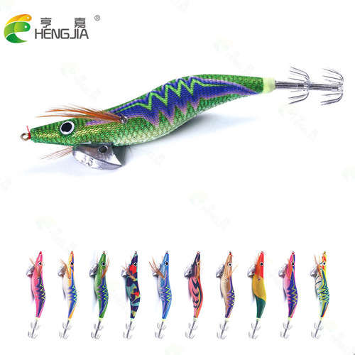 Hengjia New Luminous Wooden Shrimp Bait 20g 3.5# Squid Hook Luya Bait Luya Ice Silk Shrimp Hard Bait Wholesale