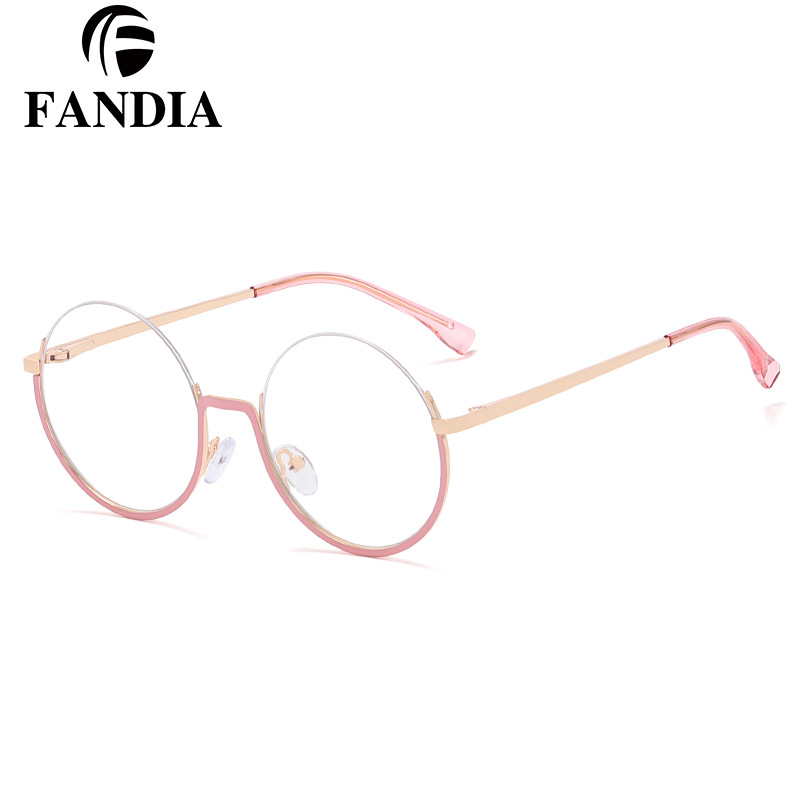 82042 europeo y americano nuevo metal marco redondo anti-azul luz gafas medio marco gafas marco puede ser equipado con gafas de grado de miopía