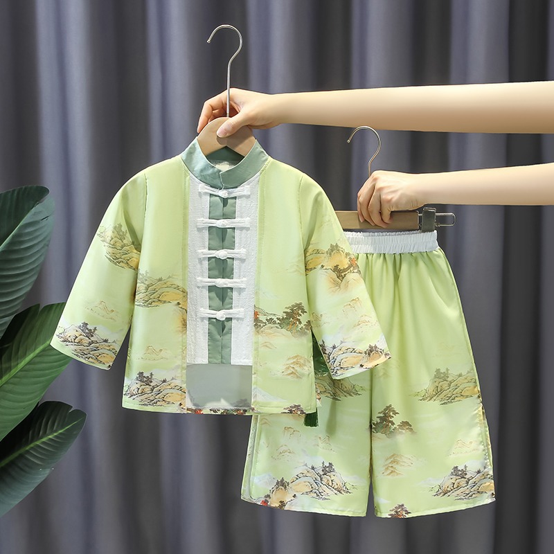 漢服女童春秋款超仙洋氣國風套裝周歲男童禮服春季儒雅國學服唐裝