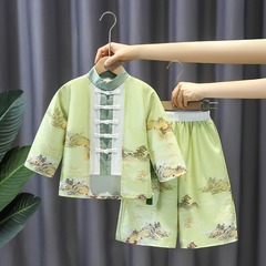 漢服女童春秋款超仙洋氣國風套裝周歲男童禮服春季儒雅國學服唐裝