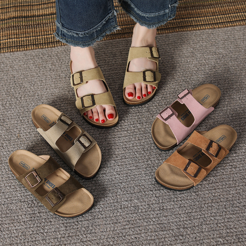 [Factory Outlet] in stock Genuine Leather Birkenth Shoes Women's Summer Wear Casual Cork Thick Slippers