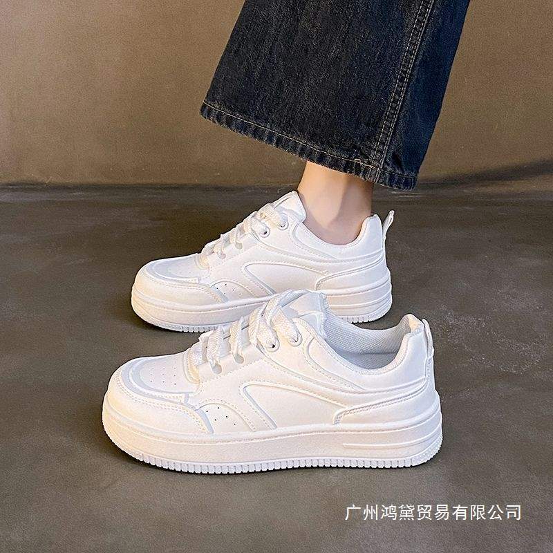 秋季小白鞋女学生鞋子2025新款校园风纯白色厚底百搭休闲板鞋|undefined