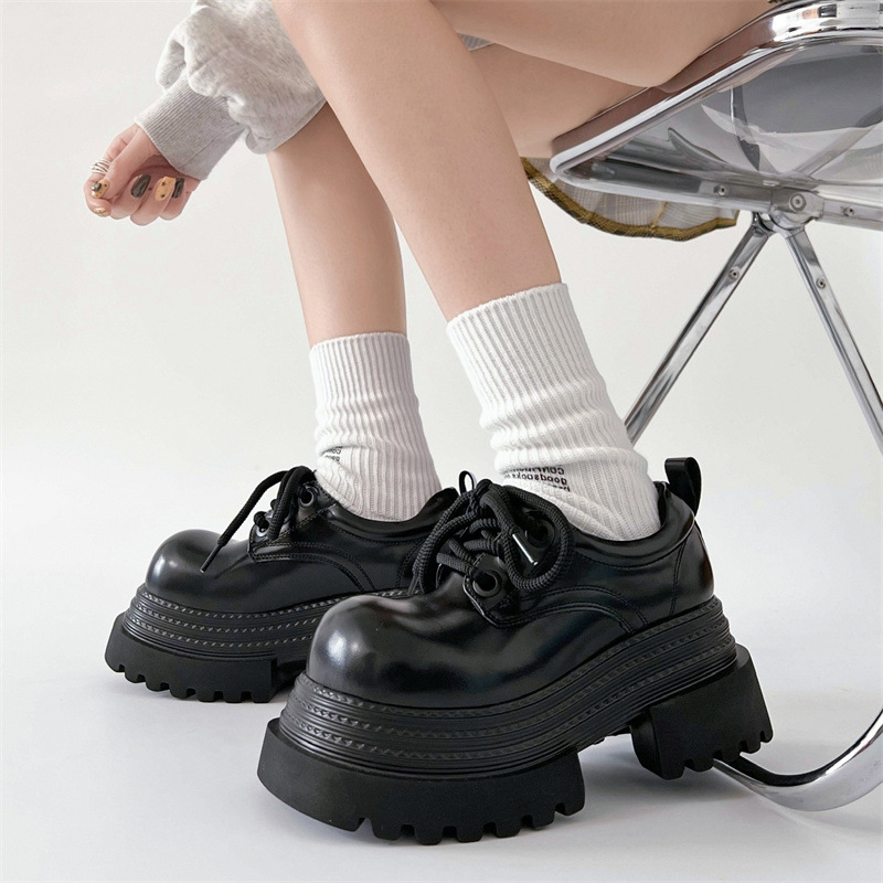 Fashionable Commuting Black Thick Heel Thick Soled Small Leather Shoes for Women 2025 New Autumn and Winter Easiest for Match Heightening Mary Jane Shoes