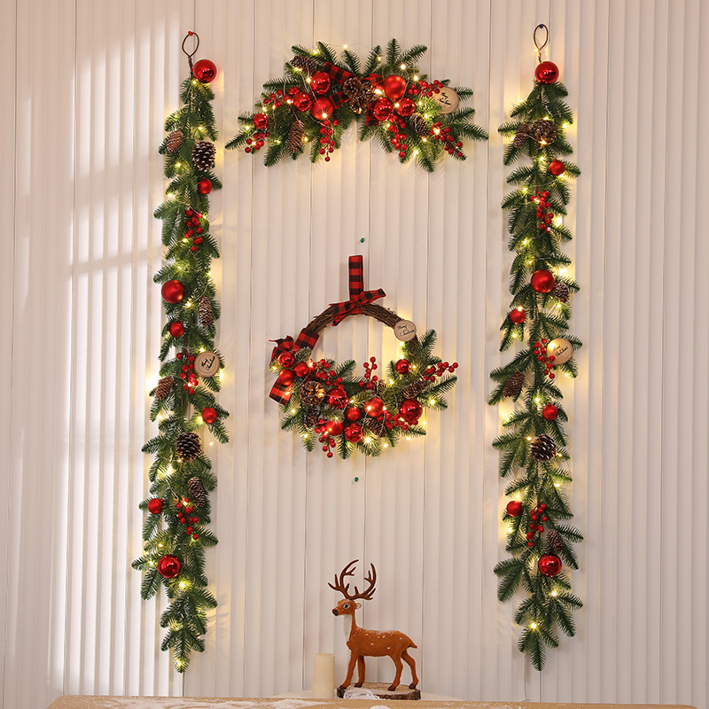 [En Stock al por mayor] Corona de Navidad decoración de Navidad árbol colgante de pared de ratán 405070cmPE cuerno Flor de Navidad