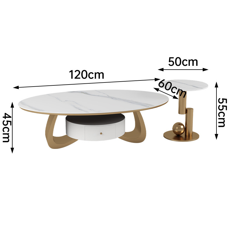 Salón de estar de estilo doméstico mesa de té de tabla de roca de lujo ligera moderna combinación de tamaño oval simple diseñador con tabla de borde