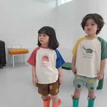 小童夏装插肩袖恐龙男童短袖 T恤女童短袖夏韩国儿童兄妹t恤上衣