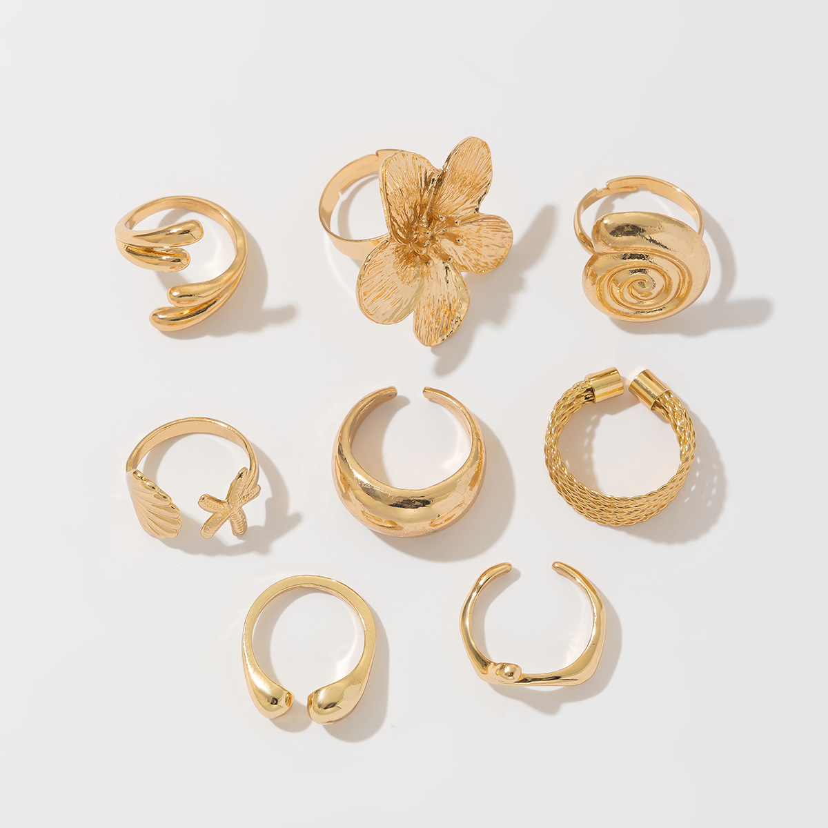 Cross-Border Hot-Selling Beach Style Ring Jewelry Set Alloy Retro Smooth Plain Band Women's High-End Feel Hand_voghion.com