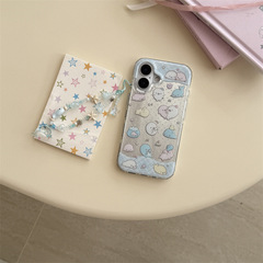 蓝格纹波点小海豹适用iPhone16苹果15ProMax手机壳14手提链13新款
