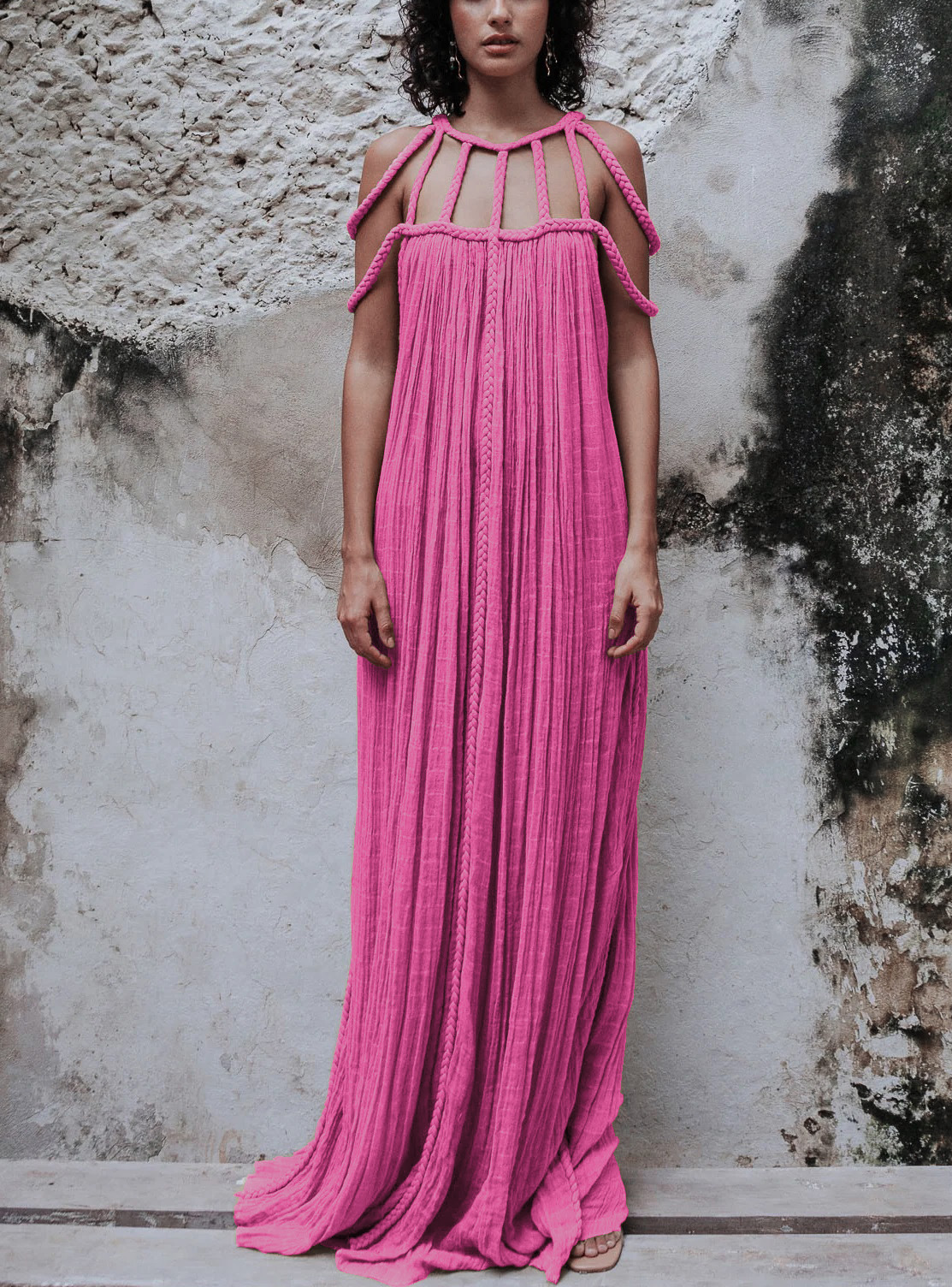Women's Gender Wholesale Women's Sexy Solid Color Holiday Banquet Bar Round Neck Sleeveless Party Dress