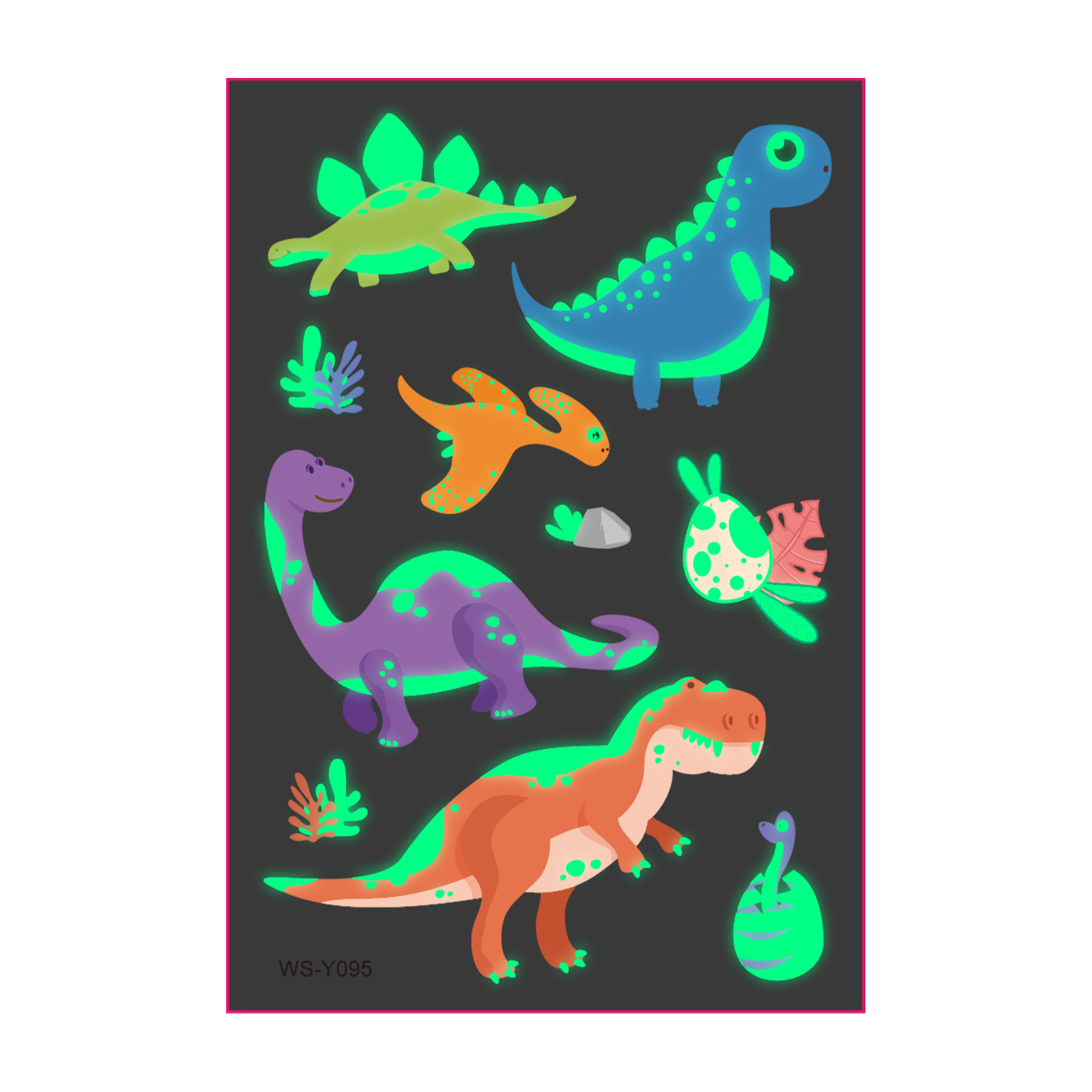 Pegatinas de tatuaje de dinosaurio luminoso Dibujos animados para niños Diversión Tyrannosaurus Rex Sudor impermeable Pegatinas de recompensa luminosas de color verde fluorescente temporal