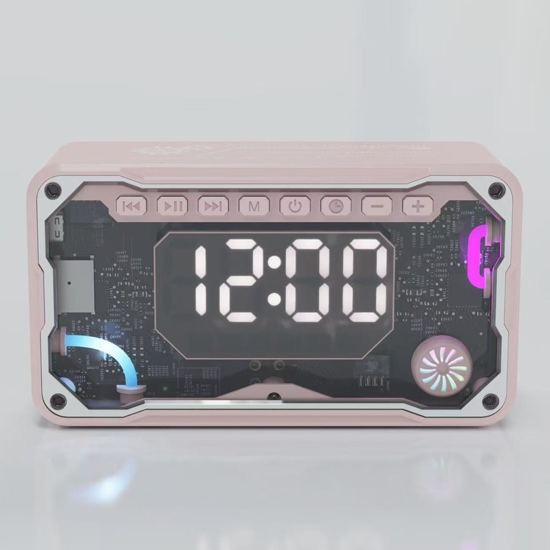 新品跨境V3透明机甲RGB灯光便携式桌面闹钟音响小钢炮蓝牙音箱礼|undefined