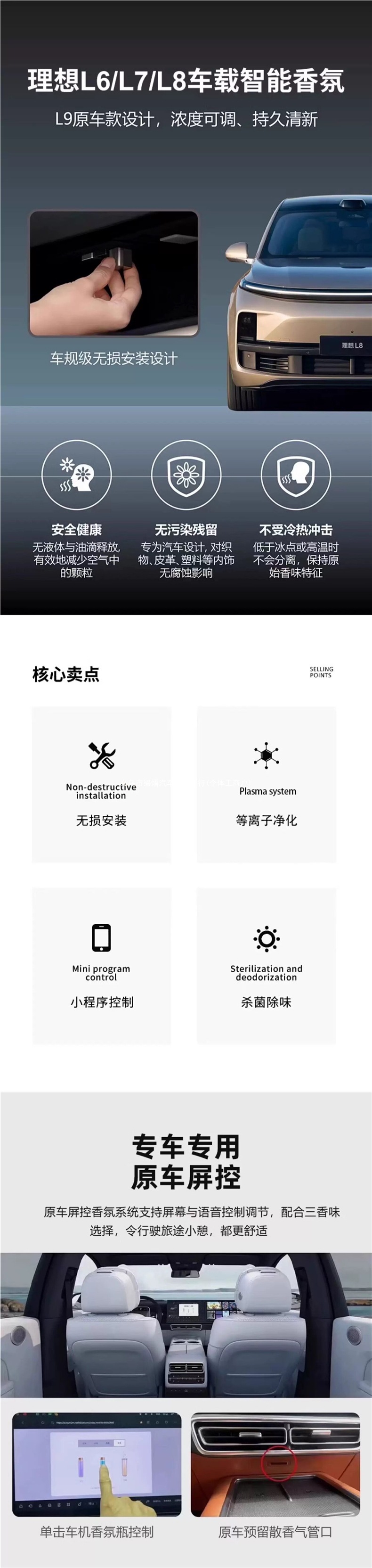 Ideal L6/L7/L8 fragrance and negative ion system, original factory model, non-destructive installation of smart car fragrance diffuser