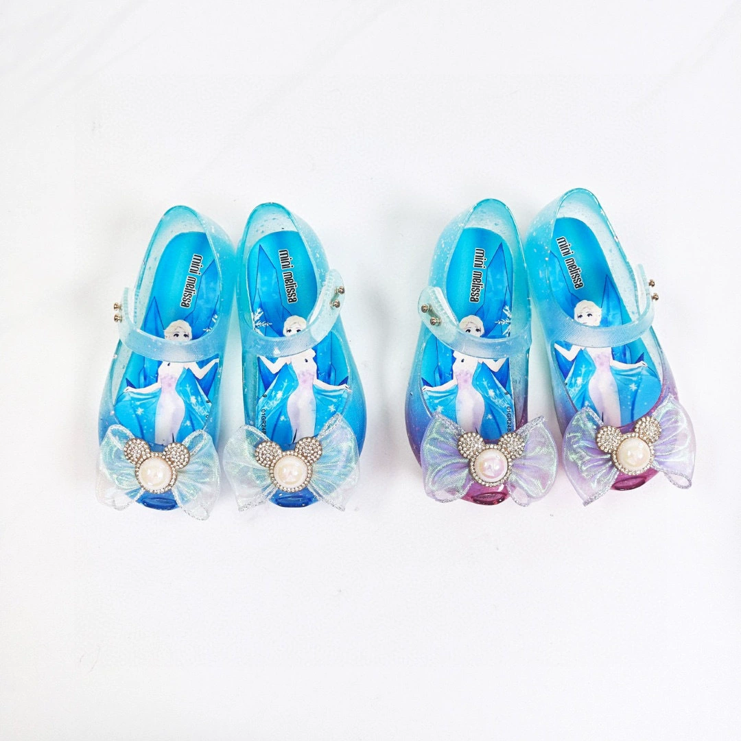 Melissa Детская обувь 25 Новый стиль Детские сандалии Мелисса Рыбий рот Принцесса обувь с водными стразами банты пляжная обувь для женщин