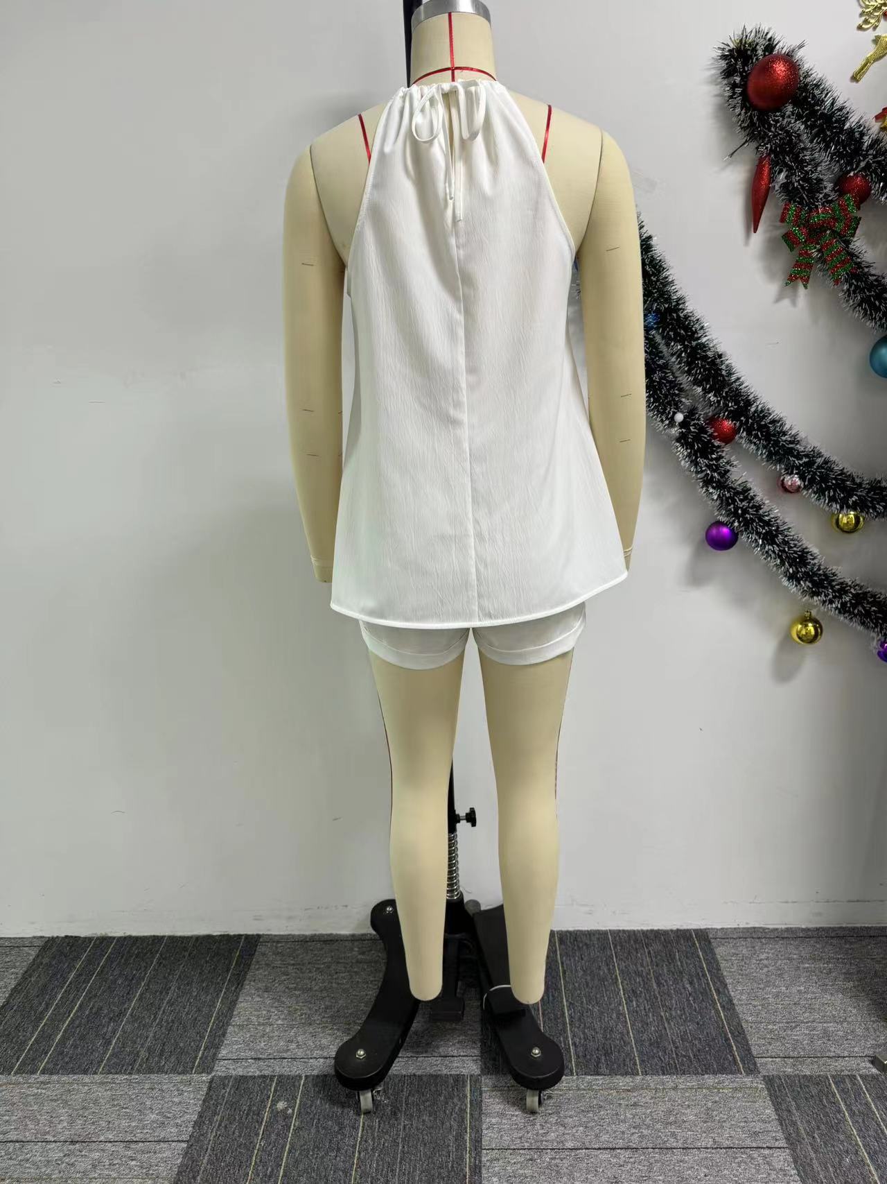 Women Sexy Solid Color Split Halter Strap Sleeveless Set