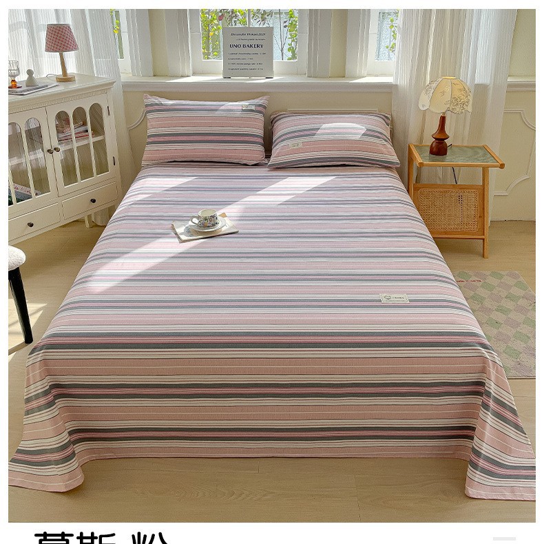 Verano 100 sábanas de tela gruesa vieja de algodón de una sola pieza de algodón algodón lino dormitorio estera edredón funda de almohada simple juego de tres piezas