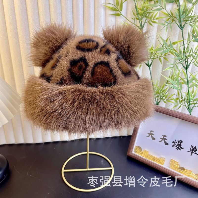 豹纹帽子厂家新款小熊耳朵豹纹帽时尚保暖防寒护耳帽冬季复古百搭|undefined